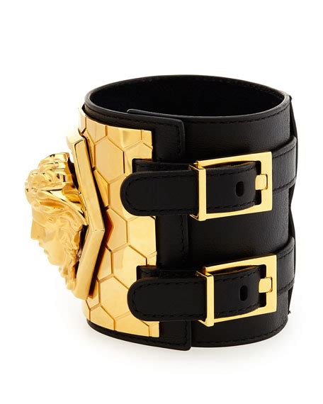 versace black palazzo large medusa leather cuff bracelet|Versace Medusa bracelet.